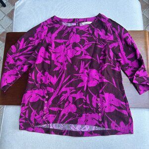 Soft Surroundings pink brown floral ramie blouse top sz PXS